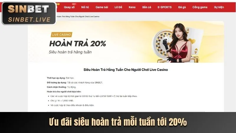 Khuyến mãi nạp lại và hoàn trả hàng tuần 1888b